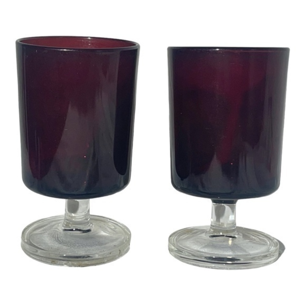 Vintage Luminarc Cavalier 4" Ruby Glass Red Wine Glasses Set of 2 France 1970s